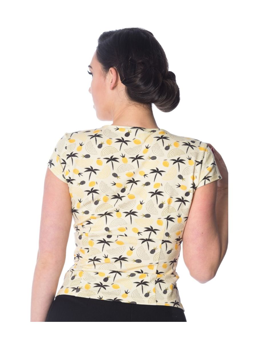 Banned Retro Palm Shade Pineapple Vintage Wrap Top Cream Yellow
