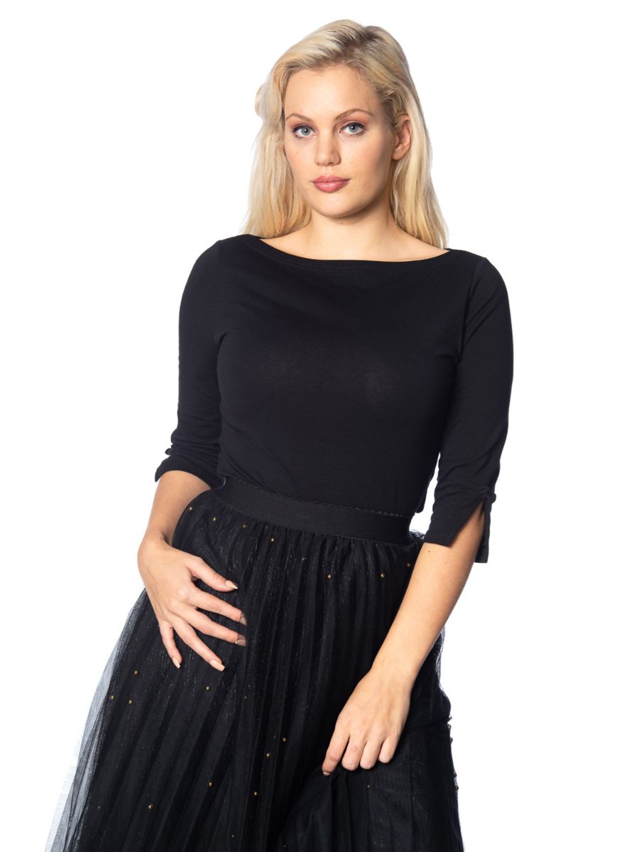 Banned Retro 1950's Oonagh Basic Boat Neck Vintage Dorothy Top Black