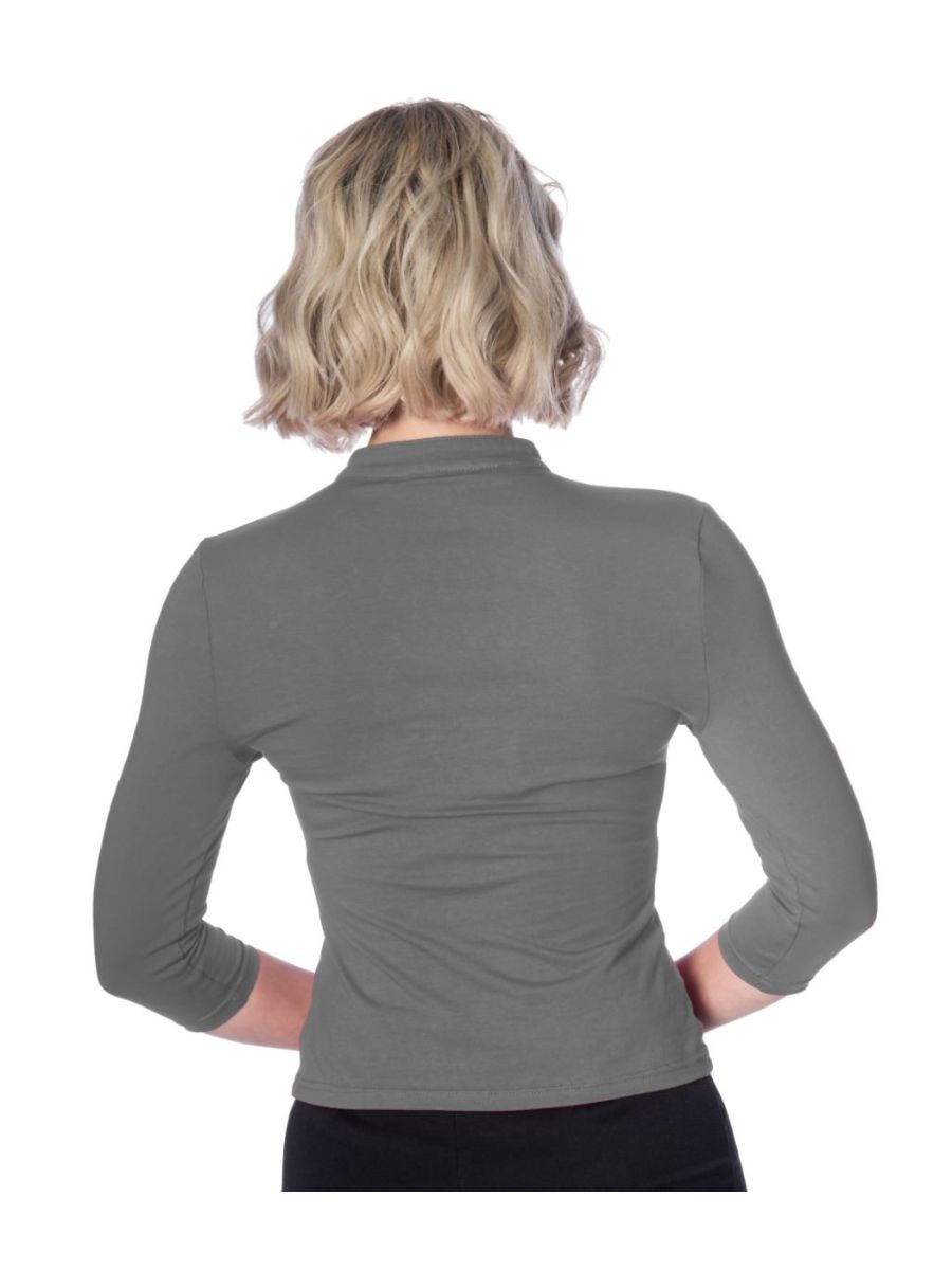 Banned Retro 1930's Emily Peek A Boo Mandarin Collar Keyhole Vintage Top Grey
