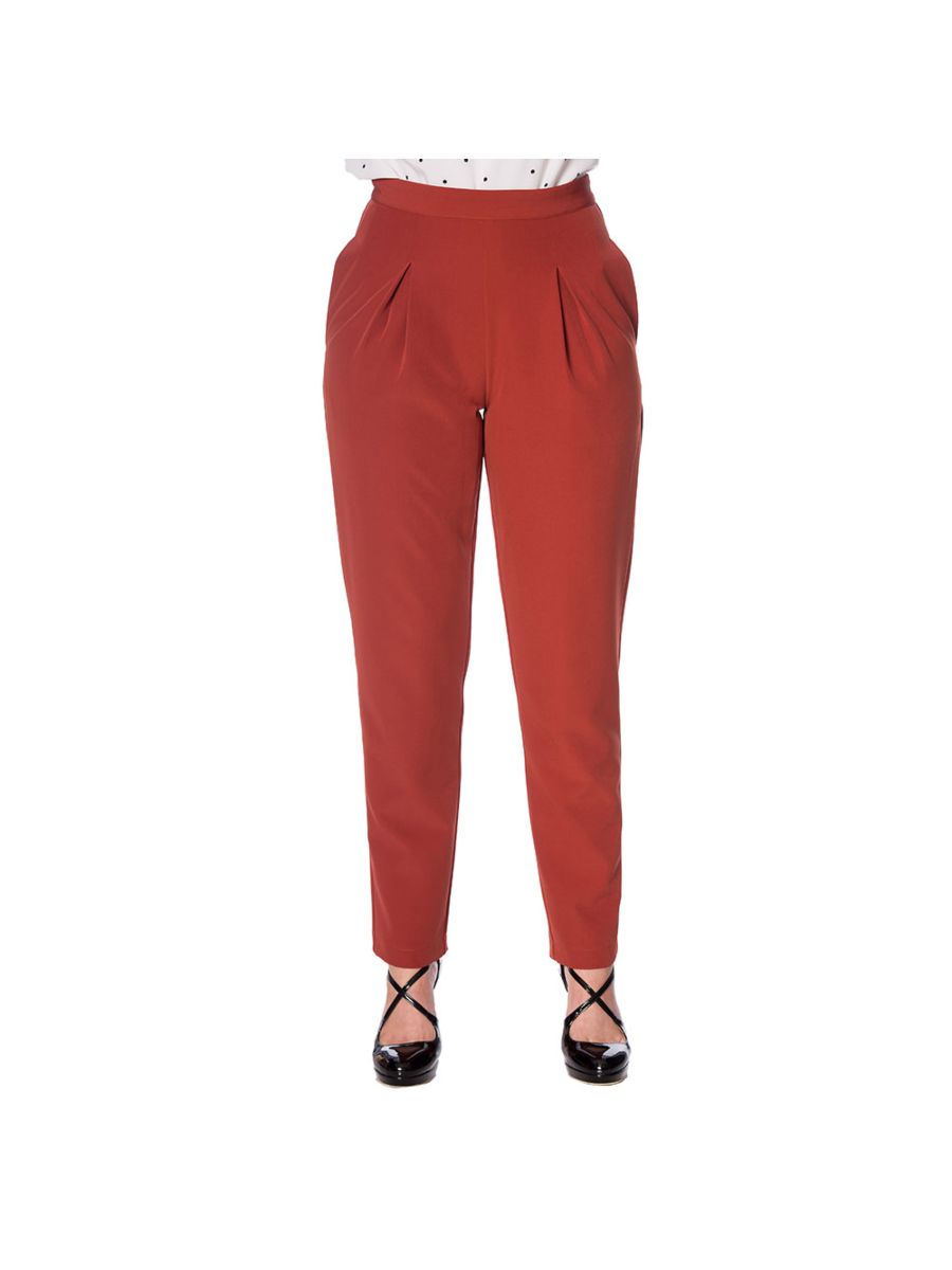 Banned Retro Wear Me Everywhere Slim Leg Vintage Trouser Brick Red