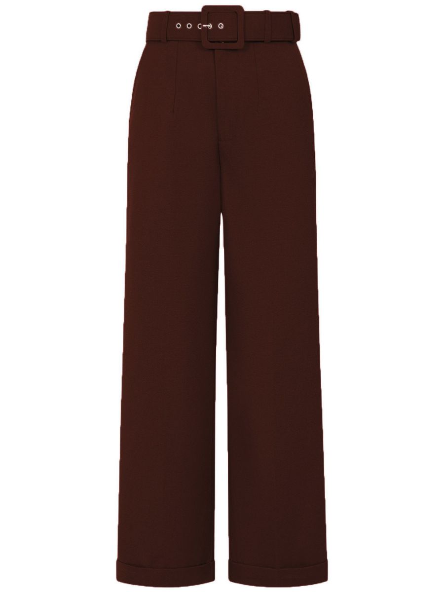 Banned Joanna 40s Wide Leg Trousers - Vintage Style Belted Comfort Pants-Brown