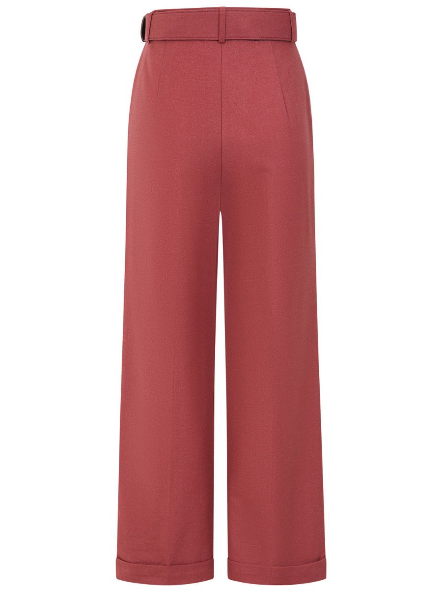 Banned Joanna 40s Wide Leg Trousers - Vintage Style Belted Comfort Pants-Wash Burgundy