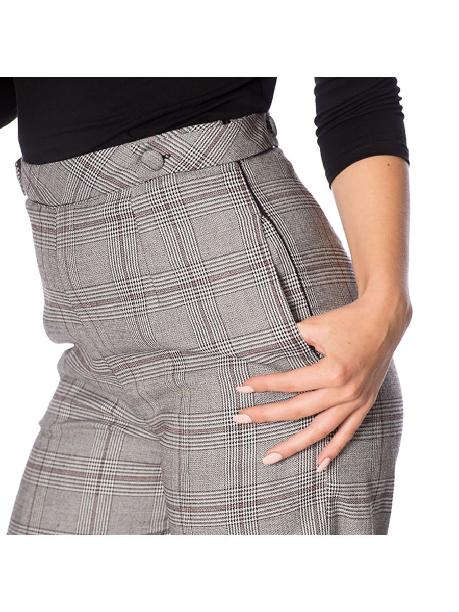 Banned Retro 1940's The Classy Check Flare Vintage Shirley Wide Leg Trouser Grey