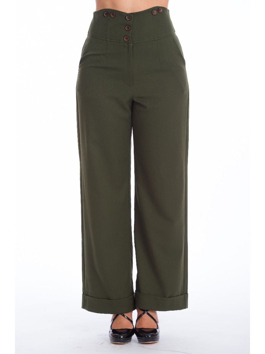 Banned Retro 1950's Girl Boss High Waist Vintage Lucille Wide Leg Trouser Brown