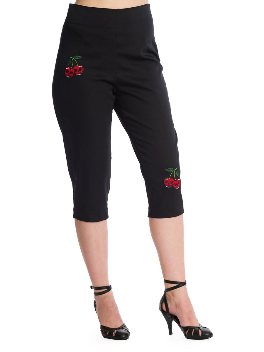Banned Retro Sweet Revenge Cherry Skull Rockabilly Trousers