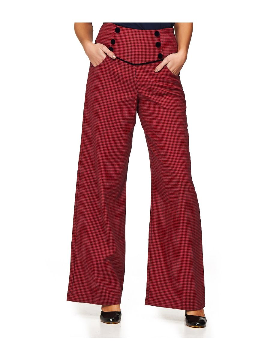 Banned Retro 1950's Swept Her Off Her Feet Houndstooth Vintage Elizabeth Wide Leg Trouser Red