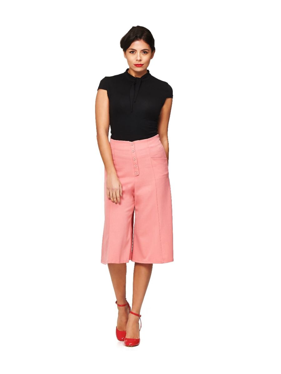 Banned Retro 1950's Eve Vintage Flare Capri Trouser Coral Pink