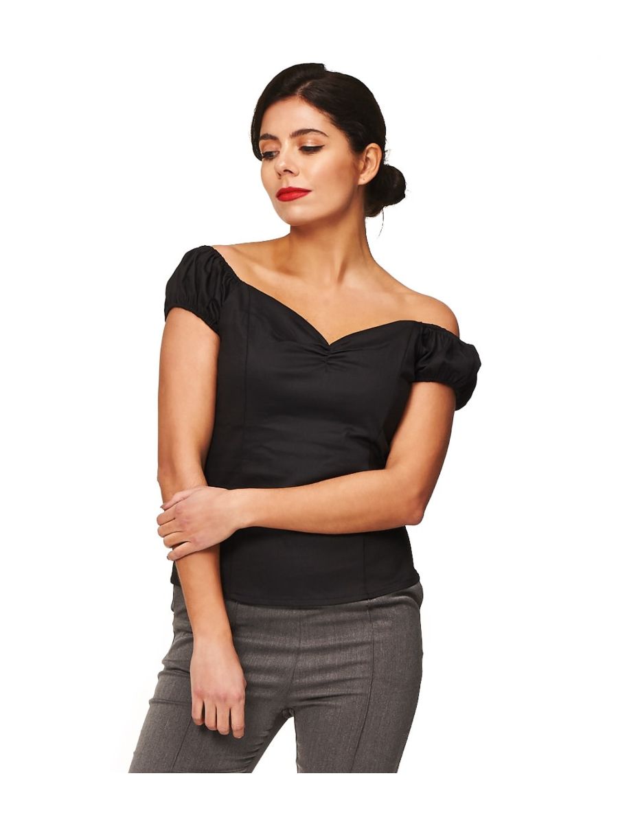 Banned Retro Winnie Off Shoulder Vintage Top Black