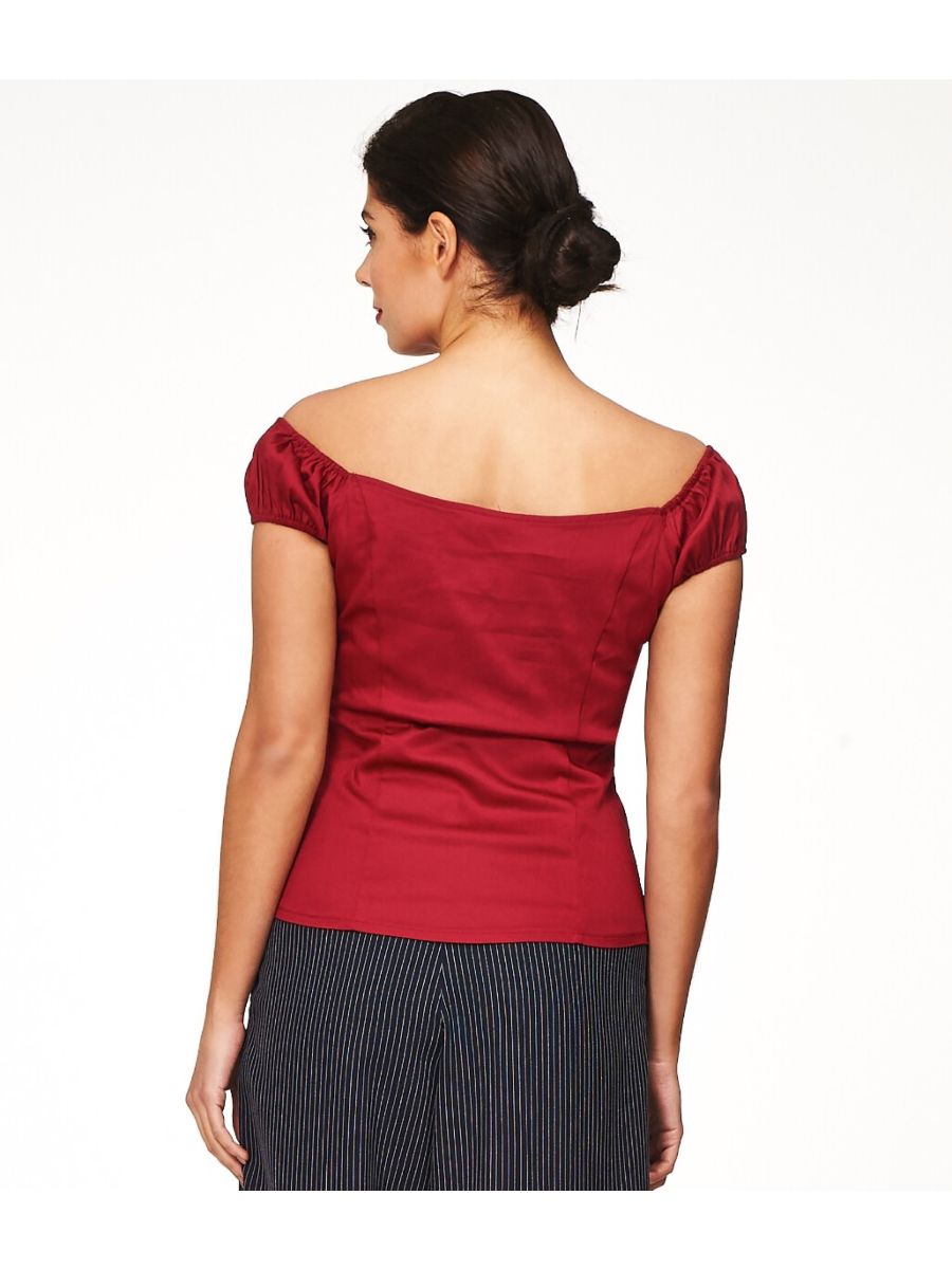 Banned Retro Winnie Off Shoulder Vintage Top Bordeaux