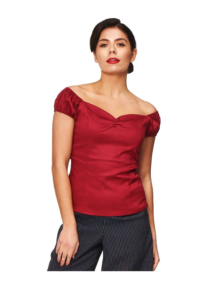 Banned Retro Winnie Off Shoulder Vintage Top Bordeaux