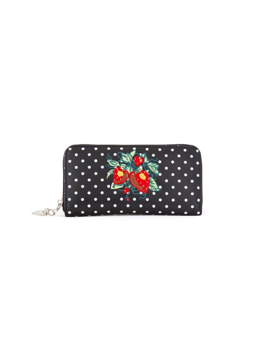 Banned Retro 1950's Strawberry Fragola Polka Dot Black Purse