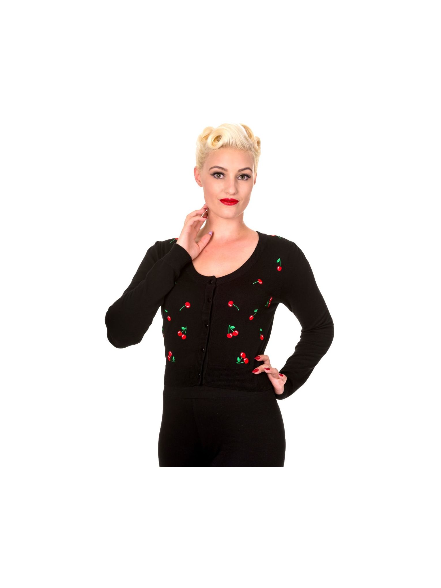 Banned Cherry Black Cardigan Top Rockabilly Retro 50's Pin Up Vintage Cherries 
